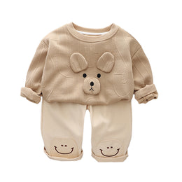 Boys Self Design Round Neck T-shirt With Trousers