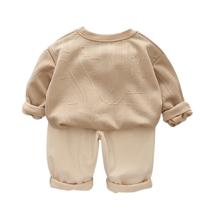 Boys Self Design Round Neck T-shirt With Trousers