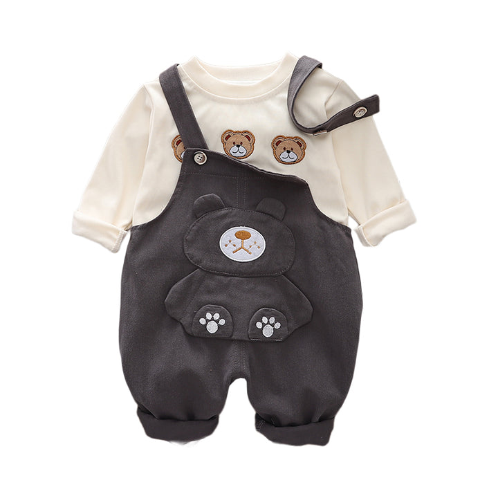 Boys Printed Round Neck T-shirt with Trousers & Suspenders