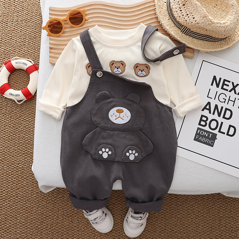 Boys Printed Round Neck T-shirt with Trousers & Suspenders