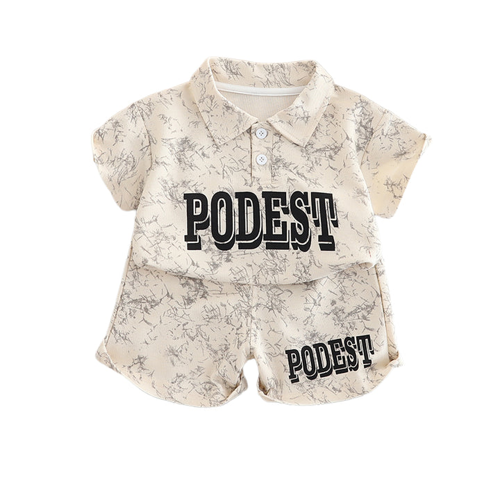Boys Abstract Printed Pure Cotton Shirt Collar T-Shirt With Shorts