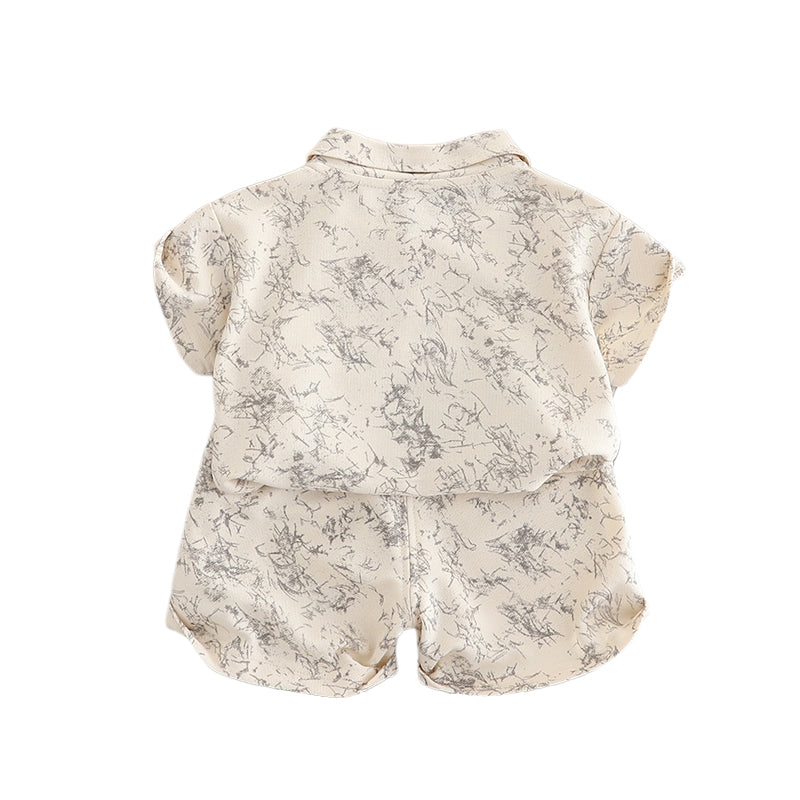 Boys Abstract Printed Pure Cotton Shirt Collar T-Shirt With Shorts