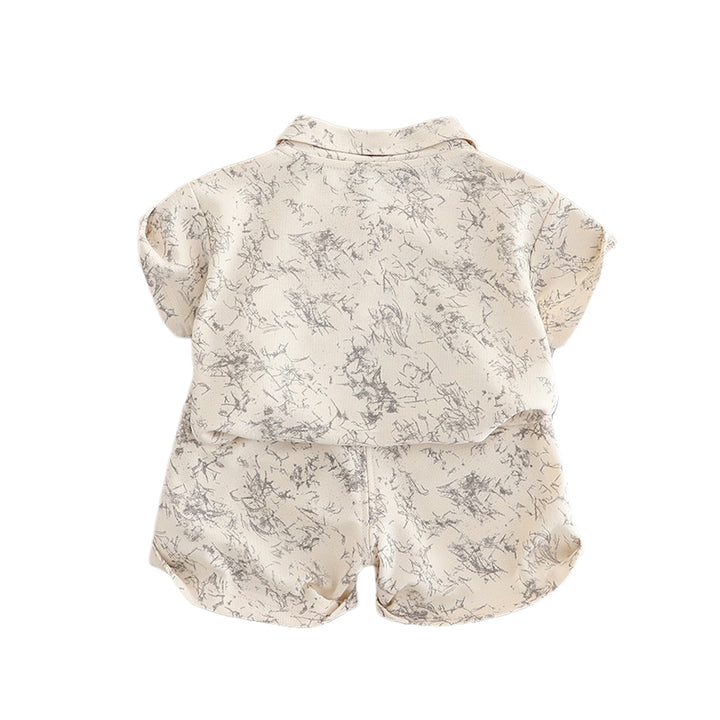 Boys Abstract Printed Pure Cotton Shirt Collar T-Shirt With Shorts