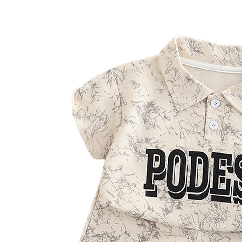 Boys Abstract Printed Pure Cotton Shirt Collar T-Shirt With Shorts