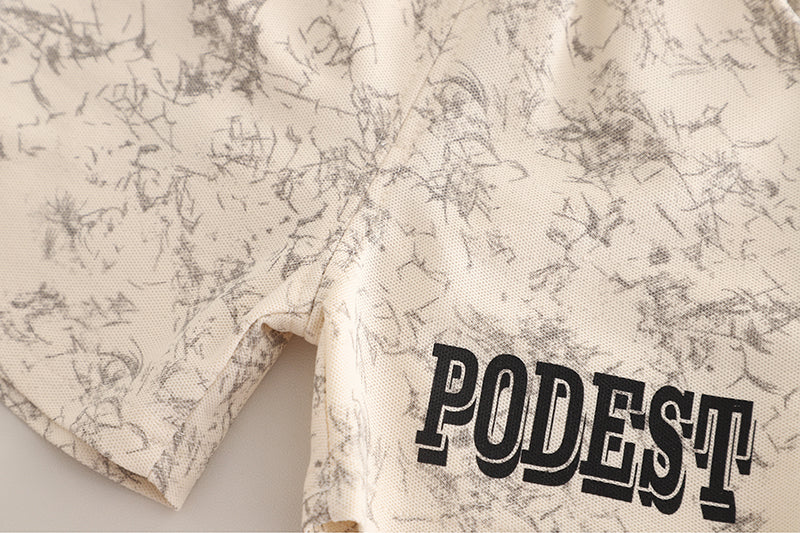 Boys Abstract Printed Pure Cotton Shirt Collar T-Shirt With Shorts