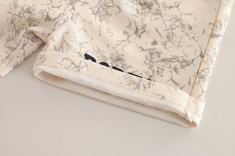 Boys Abstract Printed Pure Cotton Shirt Collar T-Shirt With Shorts