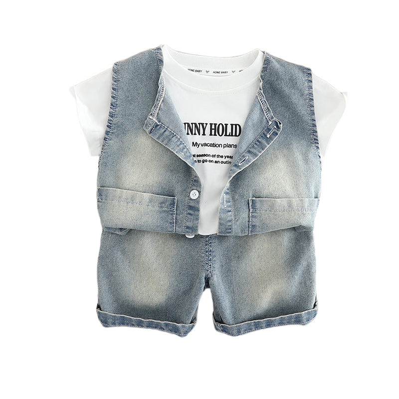 Boys Printed Round Neck Pure Cotton T-shirt with Shorts