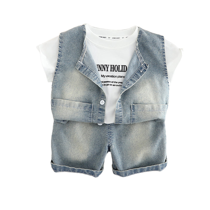 Boys Printed Round Neck Pure Cotton T-shirt with Shorts