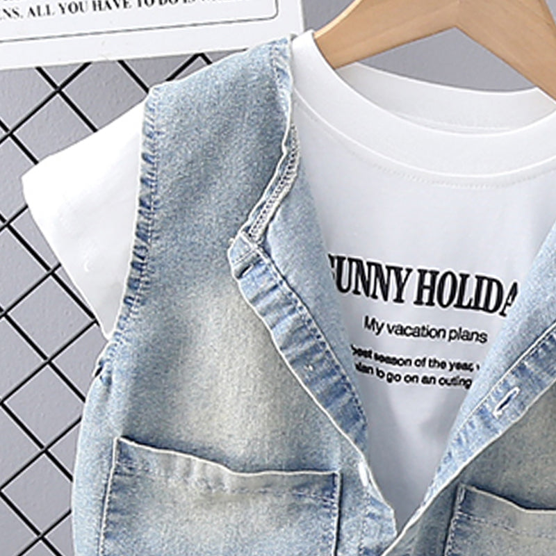 Boys Printed Round Neck Pure Cotton T-shirt with Shorts
