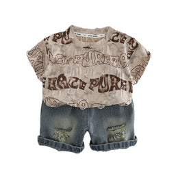 Boys Typograghy Printed Pure Cotton T-shirt With Shorts
