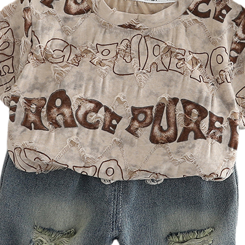 Boys Typograghy Printed Pure Cotton T-shirt With Shorts