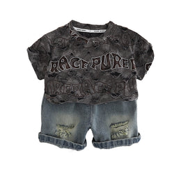 Boys Typograghy Printed Pure Cotton T-shirt With Shorts