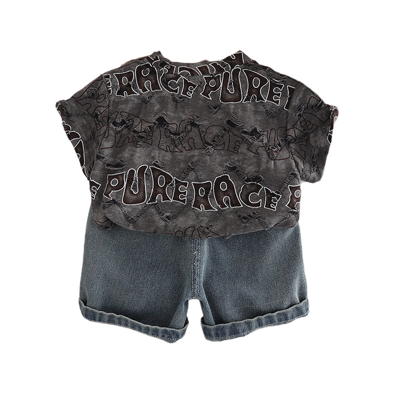 Boys Typograghy Printed Pure Cotton T-shirt With Shorts