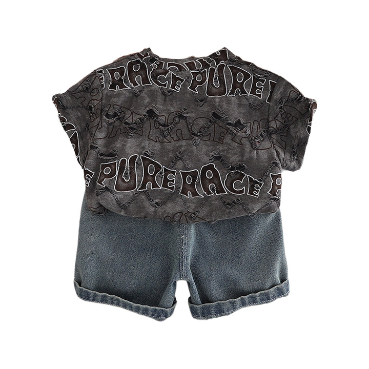 Boys Typograghy Printed Pure Cotton T-shirt With Shorts