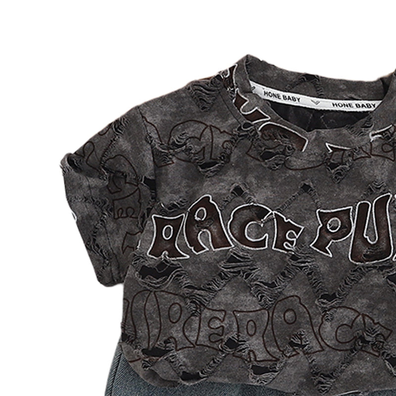 Boys Typograghy Printed Pure Cotton T-shirt With Shorts
