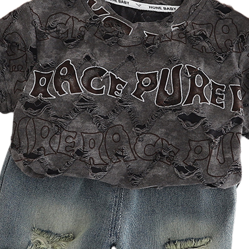 Boys Typograghy Printed Pure Cotton T-shirt With Shorts