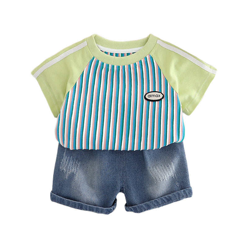 Boys Striped Pure Cotton T-shirt With Shorts