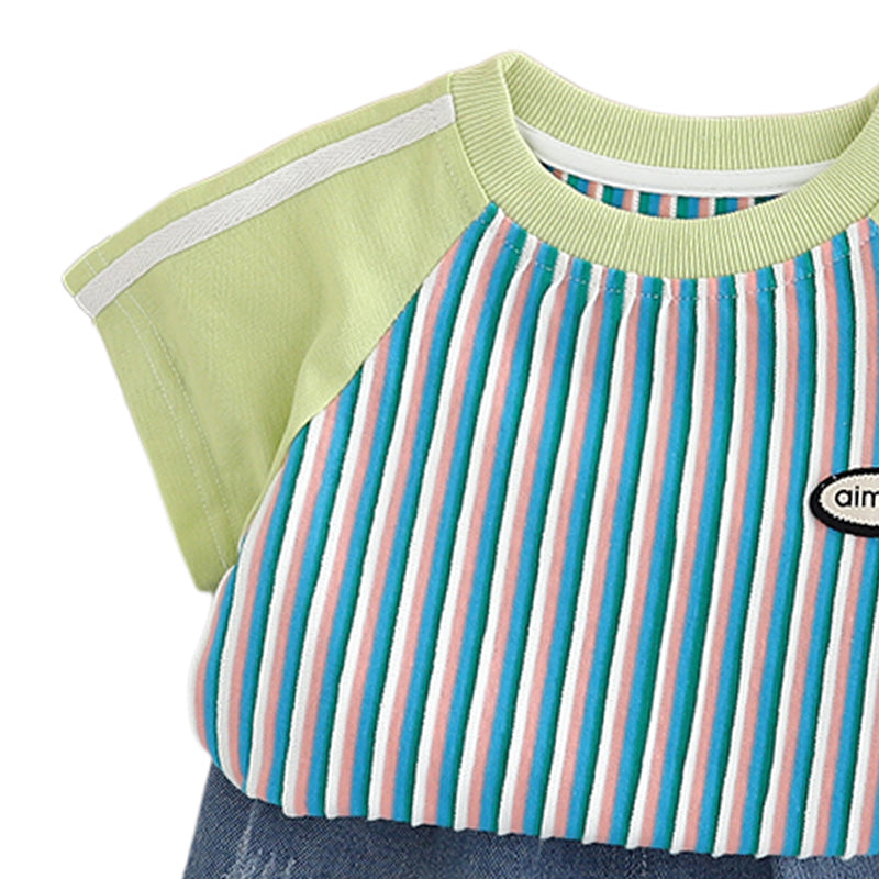 Boys Striped Pure Cotton T-shirt With Shorts