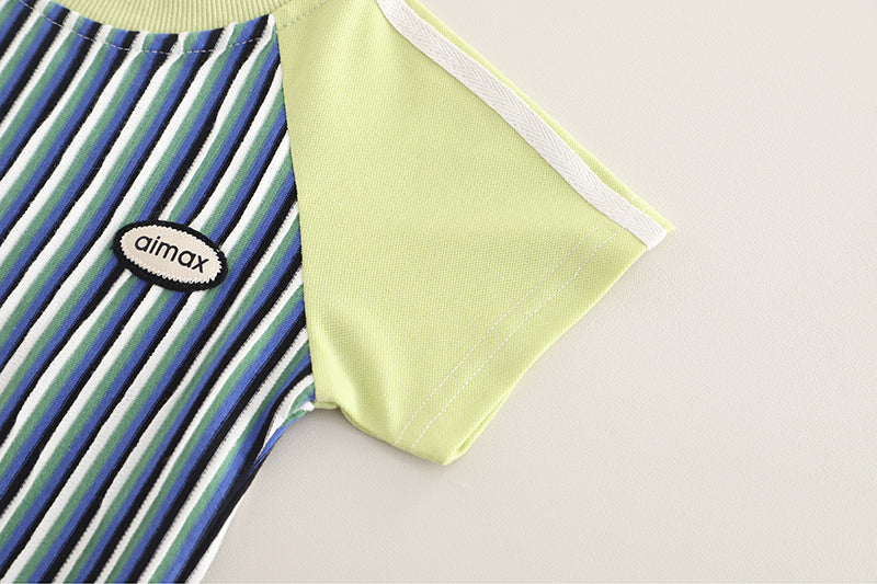 Boys Striped Pure Cotton T-shirt With Shorts