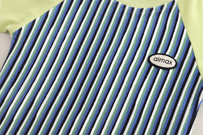 Boys Striped Pure Cotton T-shirt With Shorts