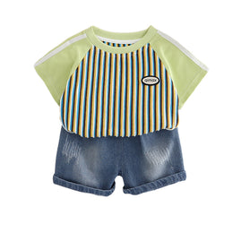Boys Striped Pure Cotton T-shirt With Shorts
