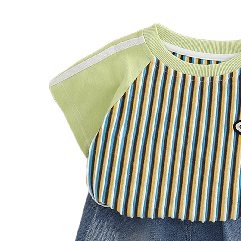 Boys Striped Pure Cotton T-shirt With Shorts