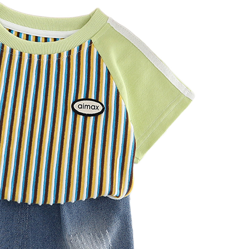 Boys Striped Pure Cotton T-shirt With Shorts