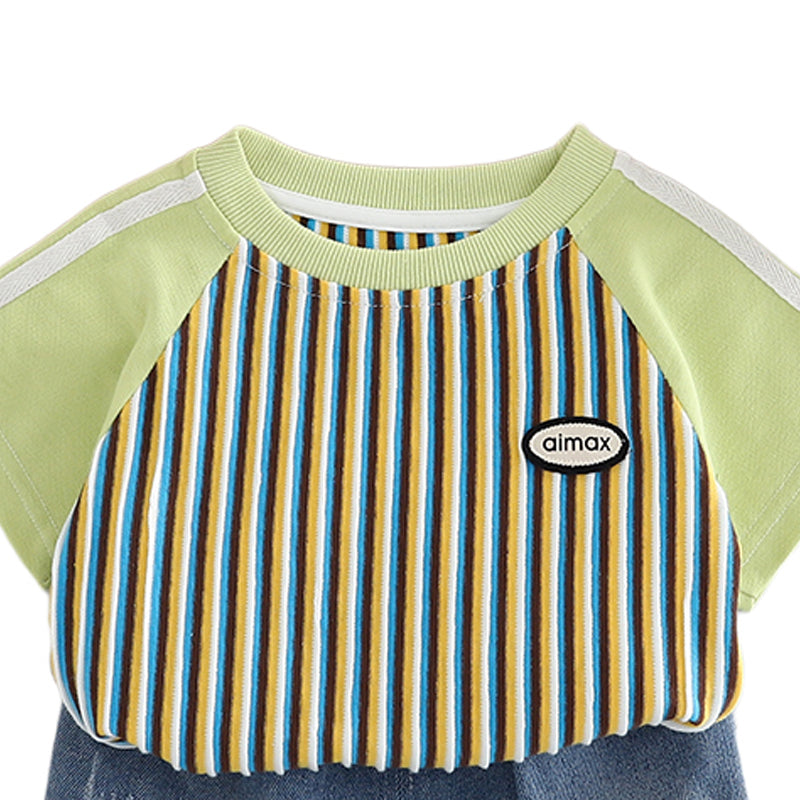 Boys Striped Pure Cotton T-shirt With Shorts