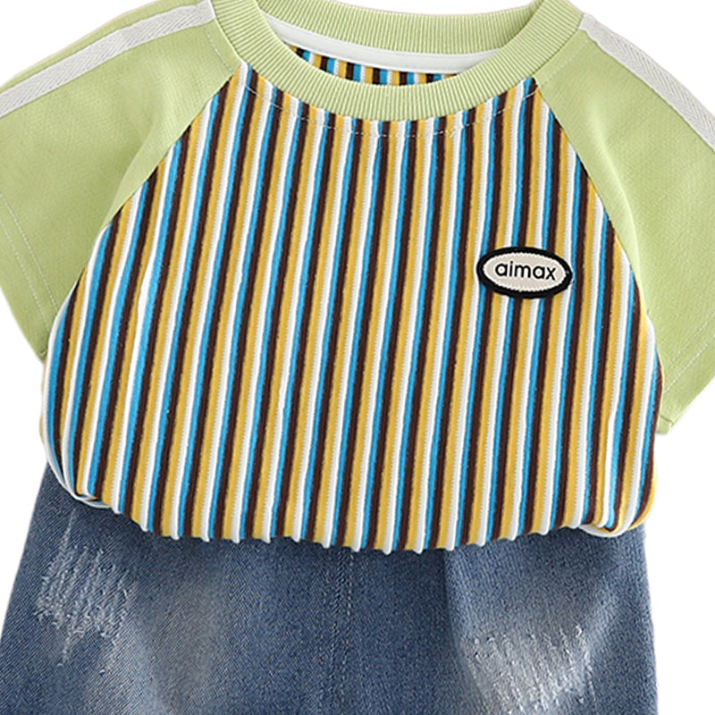 Boys Striped Pure Cotton T-shirt With Shorts