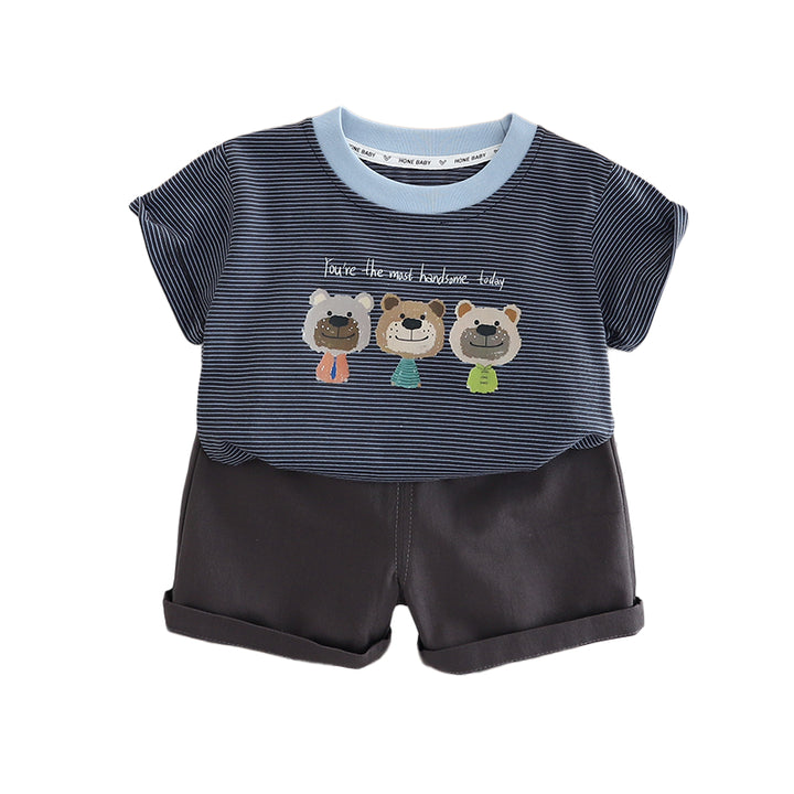 Boys Striped Round Neck Pure Cotton T-shirt with Shorts