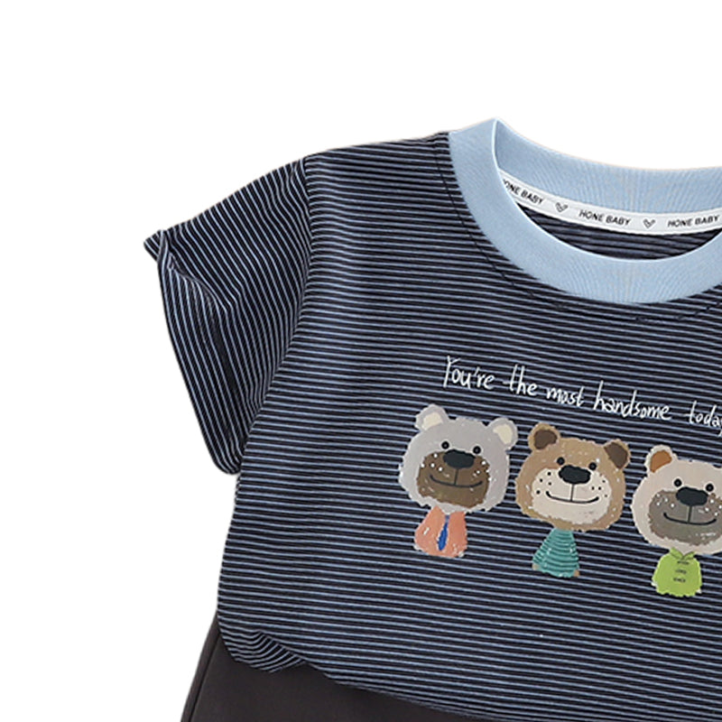 Boys Striped Round Neck Pure Cotton T-shirt with Shorts