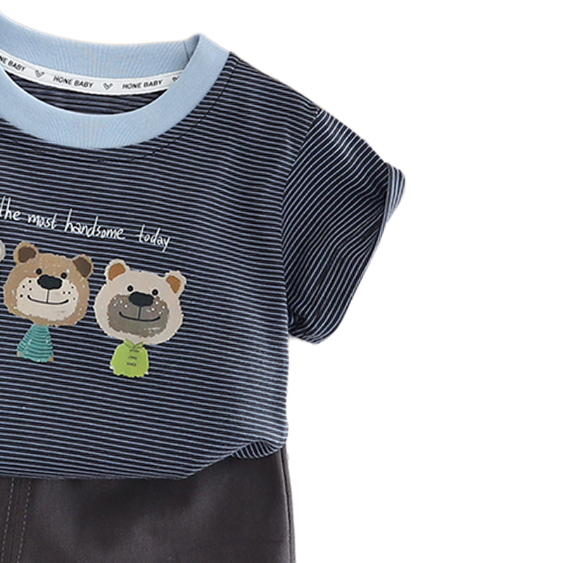 Boys Striped Round Neck Pure Cotton T-shirt with Shorts