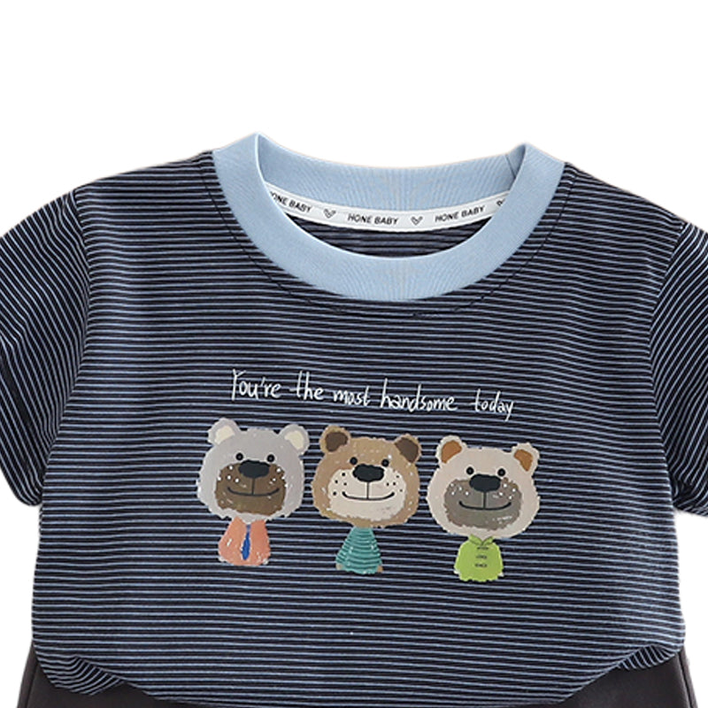 Boys Striped Round Neck Pure Cotton T-shirt with Shorts