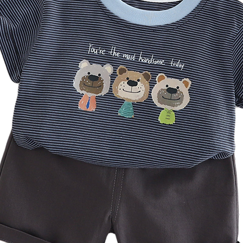 Boys Striped Round Neck Pure Cotton T-shirt with Shorts