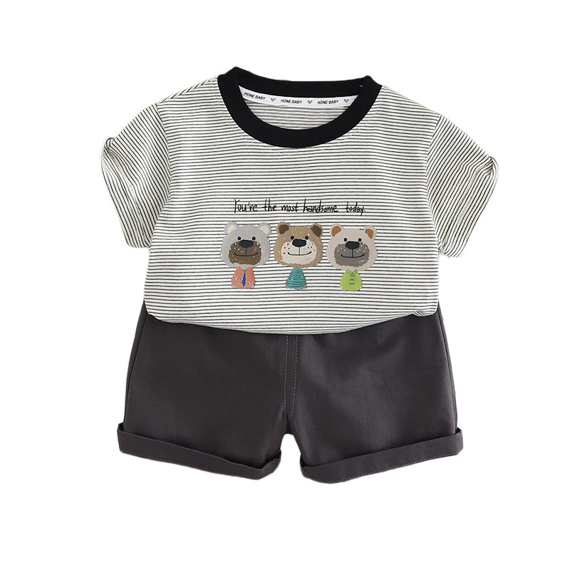 Boys Striped Pure Cotton T-shirt With Shorts