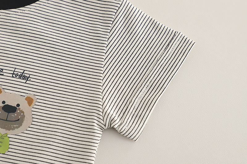 Boys Striped Pure Cotton T-shirt With Shorts