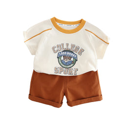 Boys Short Sleeves Round Neck Cotton T-shirt With Shorts