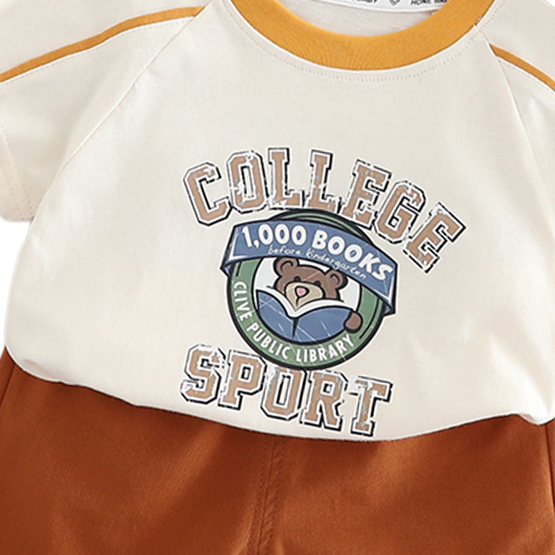 Boys Short Sleeves Round Neck Cotton T-shirt With Shorts