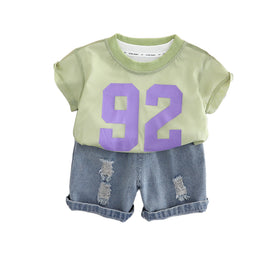 Boys Printed Round Neck Pure Cotton T-shirt with Shorts