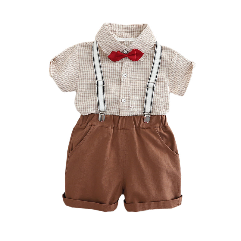 Boys Checked Shirt Collar Pure Cotton Shirt with Shorts
