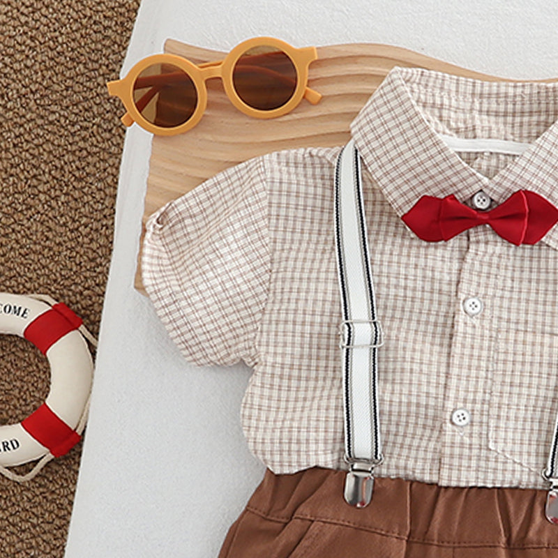 Boys Checked Shirt Collar Pure Cotton Shirt with Shorts