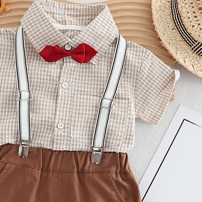 Boys Checked Shirt Collar Pure Cotton Shirt with Shorts