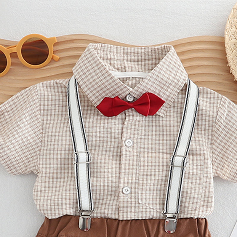 Boys Checked Shirt Collar Pure Cotton Shirt with Shorts