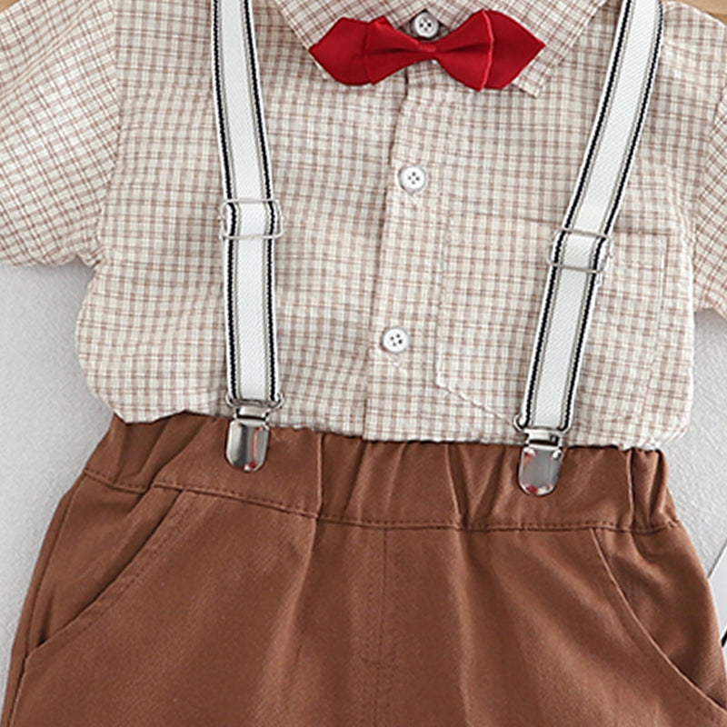 Boys Checked Shirt Collar Pure Cotton Shirt with Shorts