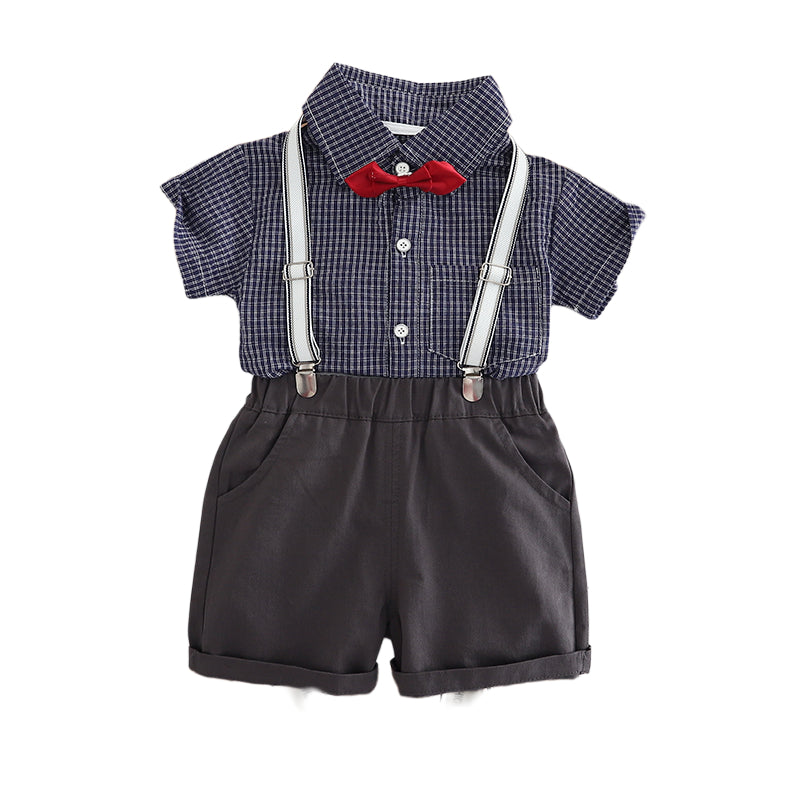 Boys Checked Shirt Collar Pure Cotton Shirt with Shorts