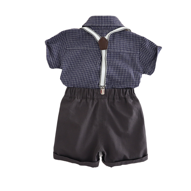 Boys Checked Shirt Collar Pure Cotton Shirt with Shorts