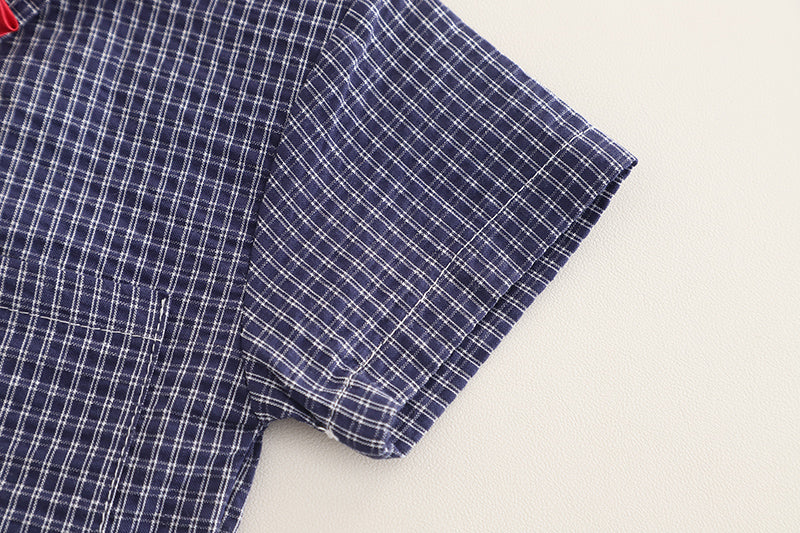 Boys Checked Shirt Collar Pure Cotton Shirt with Shorts