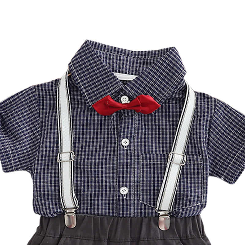 Boys Checked Shirt Collar Pure Cotton Shirt with Shorts