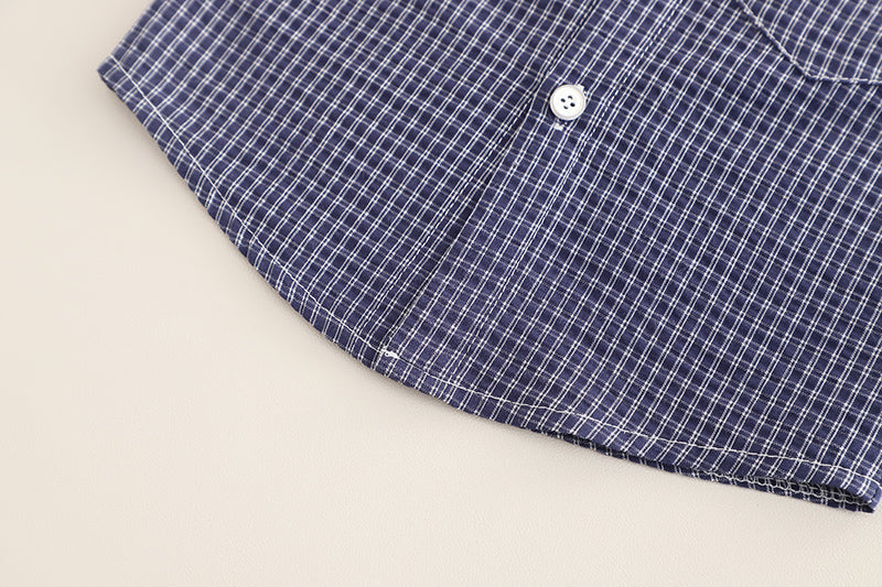 Boys Checked Shirt Collar Pure Cotton Shirt with Shorts