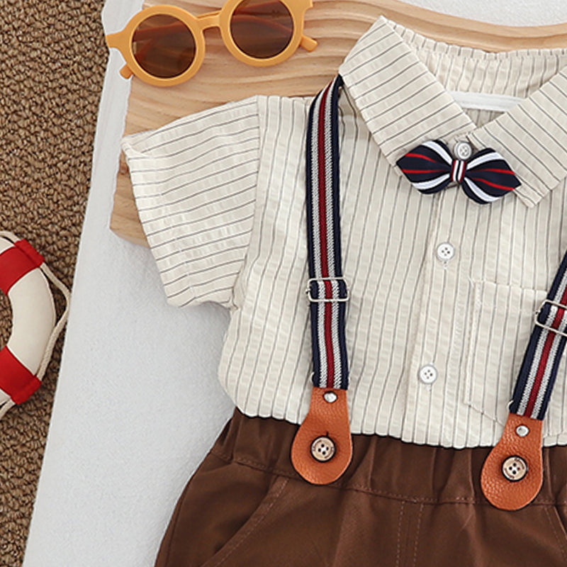 Boys Striped Pure Cotton Shirt With Shorts